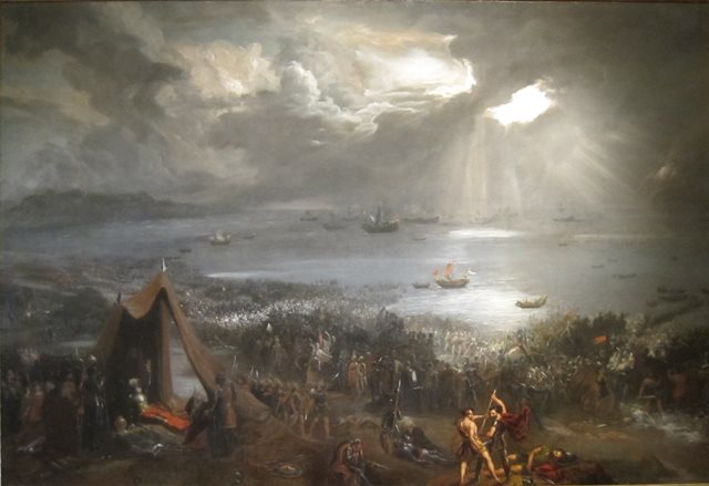 This 1826 painting of the battle by Hugh Frazer is in the Asaacs Art Center, Hawaii.